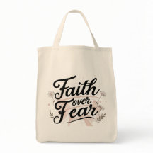 Grocery Tote Bag with Bible Faith Over Fear Floral