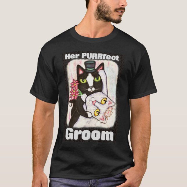 Groom Chat Mariage Couple T-Shirt noir (Devant)
