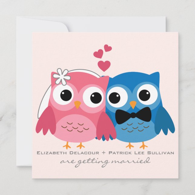 Groom Owl et Bride Owl Cute Faire-part de mariage (Devant)