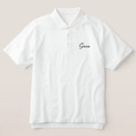 Groom Polo Shirt<br><div class="desc">Groom Polo Shirt est affiché en blanc avec du texte brodé noir. Customisez cet objet ou achetez comme indiqué.</div>