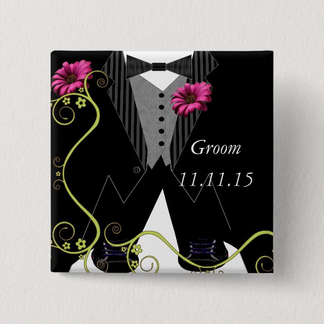 Groom Tuxedo Bow Tie Tennis Shoe Wedding Badges (Devant)