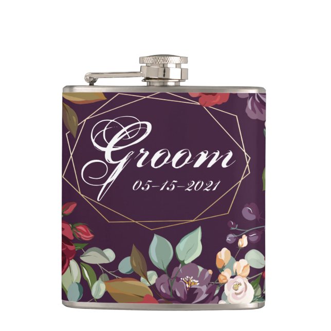 Groom Whiskey Flacon Plum Purple Rose Gold Geometr (Devant)
