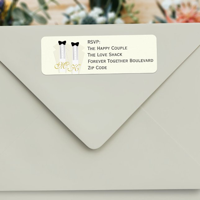 Grooms Tuxedo Wedding RSVP Retourner les étiquette (Add your address details to these ivory tuxedo RSVP labels)