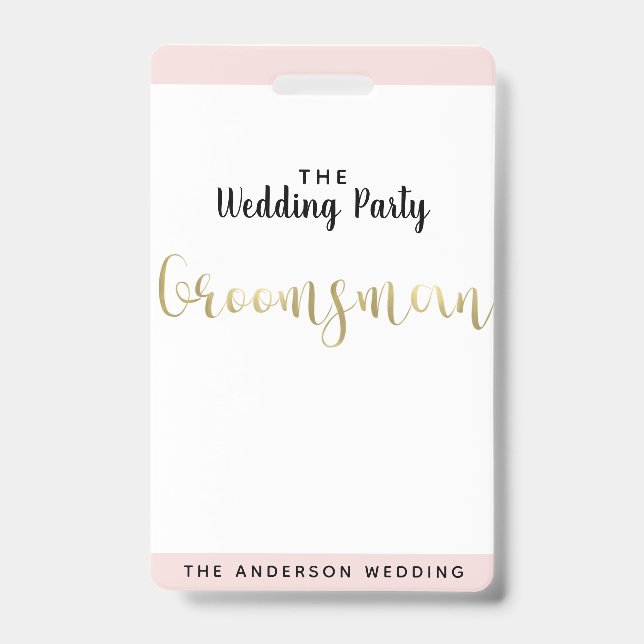 Groomsman Gold Wedding Party VIP Pass Badge (Front)