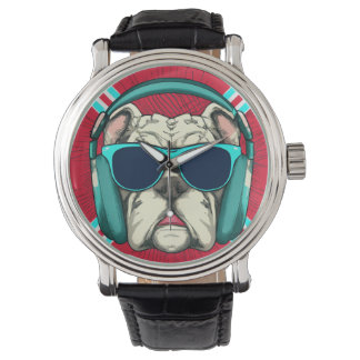 Groove Pup Montre Vintage bracelet en cuir noir po