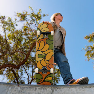 Groovy Bloom - Retro Floral 1970s skateboard