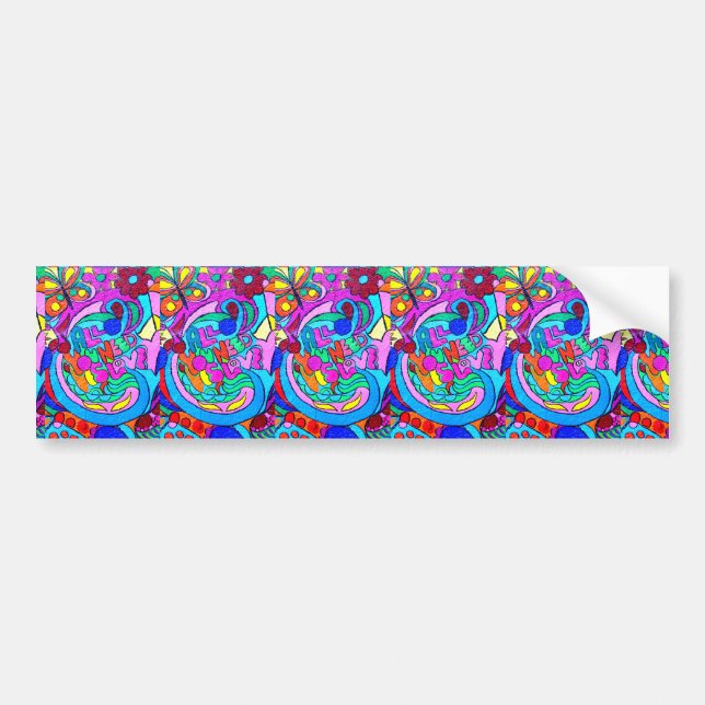 groovy colored hippie style bumper sticker (Devant)