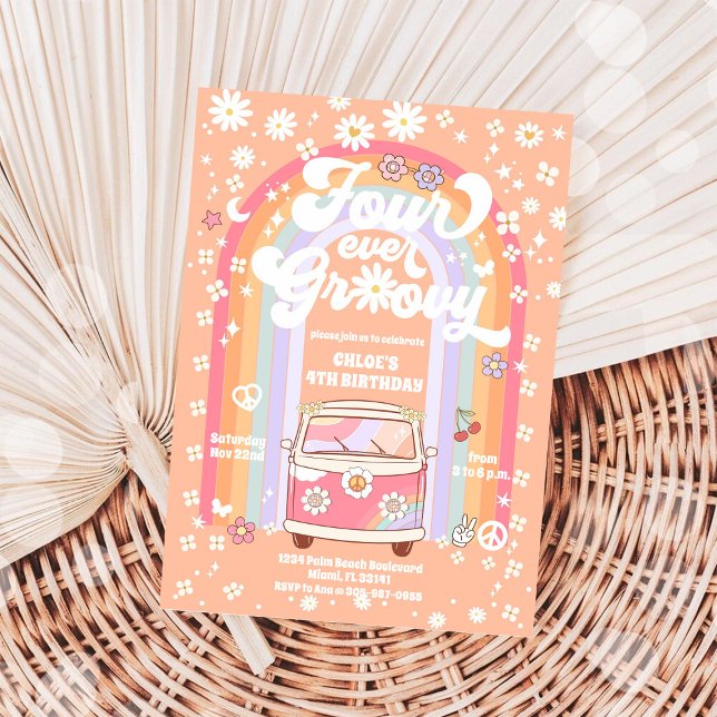 Groovy Daisy Rainbow Birthday Invitation (Créateur téléchargé)