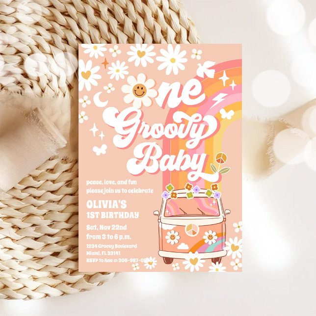 Groovy Hippie 1st Birthday Invitation (Créateur téléchargé)
