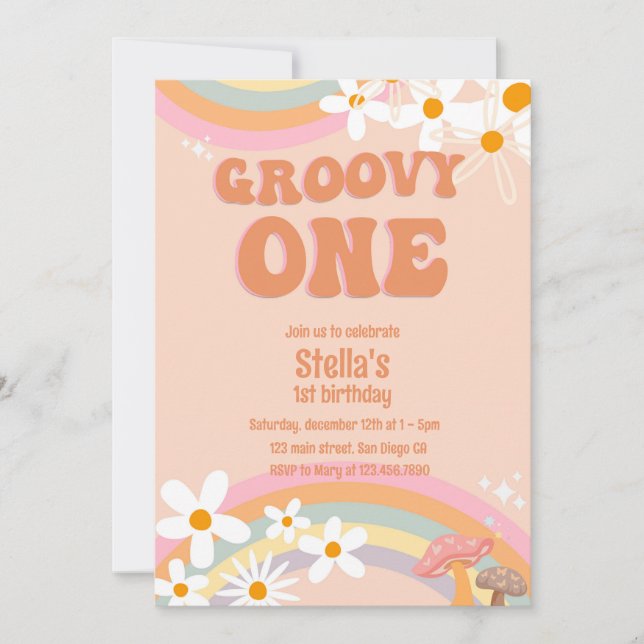 Groovy One Daisy Party Invitation (Devant)