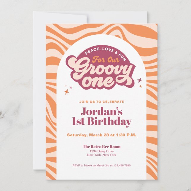 Groovy One - First Birthday Retro Boho Invitation  (Devant)