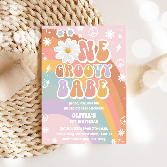 Groovy Rainbow 1st Birthday Invitation (Créateur téléchargé)