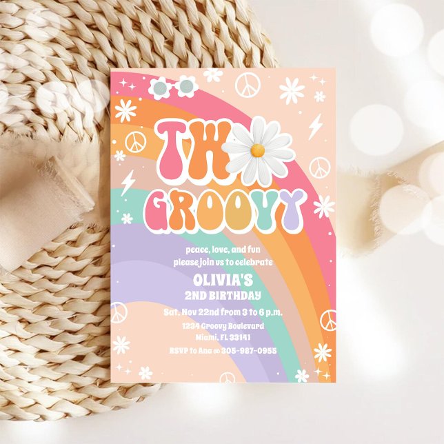 Groovy Rainbow 2nd Birthday Invitation (Créateur téléchargé)