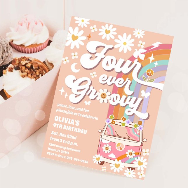 Groovy Rainbow Daisy Birthday Invitation (Créateur téléchargé)