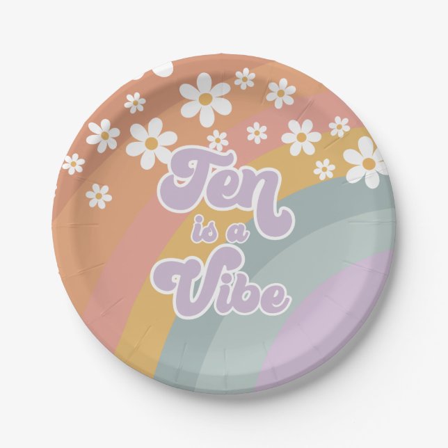Groovy Retro Ten est une assiette en papier arc-en (Devant)