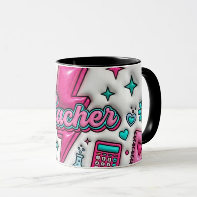 Groovy Teacher Retro Pink & Teal 11oz Combo Mug (Devant droit)