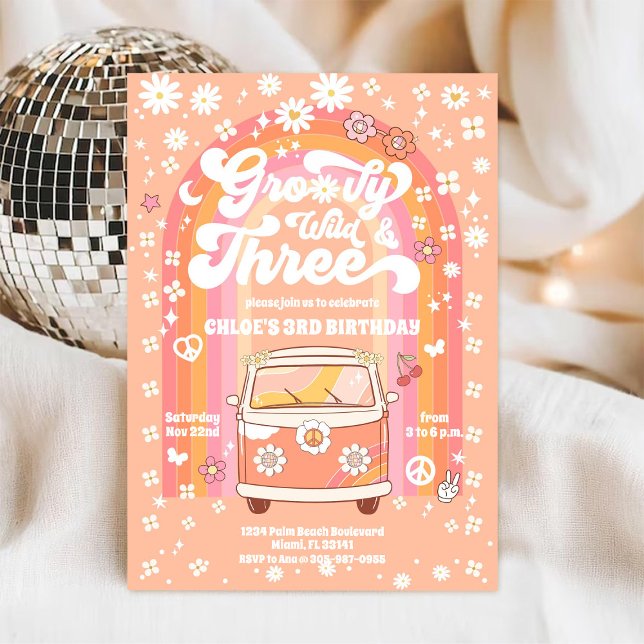 Groovy Wild & Trois Invitation d'anniversaire (Créateur téléchargé)