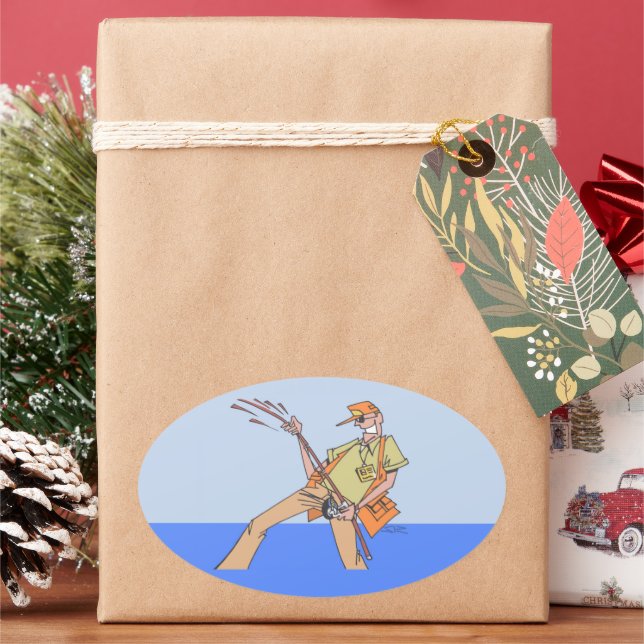 Gros autocollants de Fisherman oval (vacances)