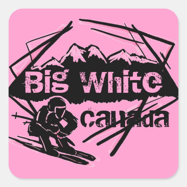 Gros autocollants rose de ski au Canada blanc (Devant)