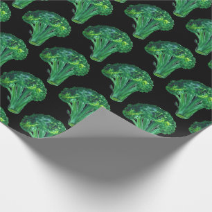Gros brocoli sur papier cadeau noir aquarelle