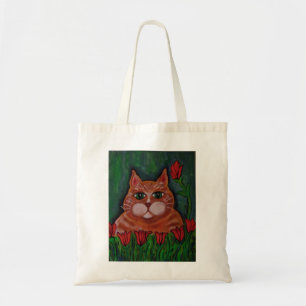 Gros chat tigré et sac fourre-tout oranges mignon