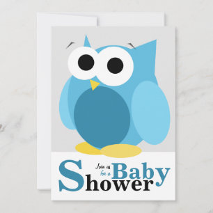 Gros chouette bleue Bleue Bébé Invitations de douc
