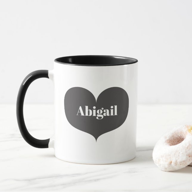 Gros coeur gris Mug personnalisé (Avec donut)