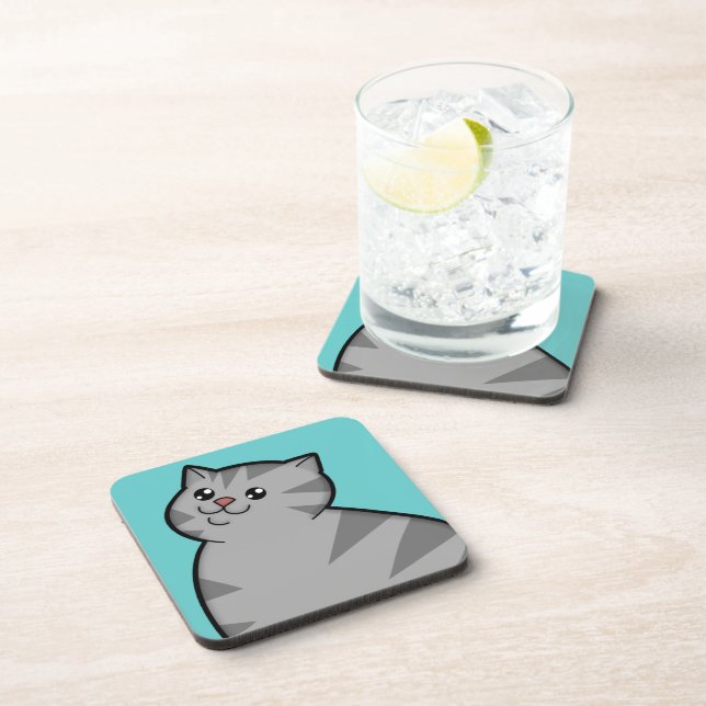 Gros dessous de verre argentés heureux de chat (Côté Droit)