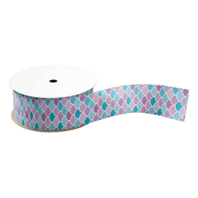 Gros-grain Aqua et motif pourpre d'échelles de ruban de (Bobine)
