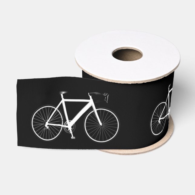 Gros-grain Bicyclette blanche sur ruban satiné noir (Bobine)