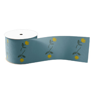 Gros-grain Bleu Français + Ruban Floral Jaune
