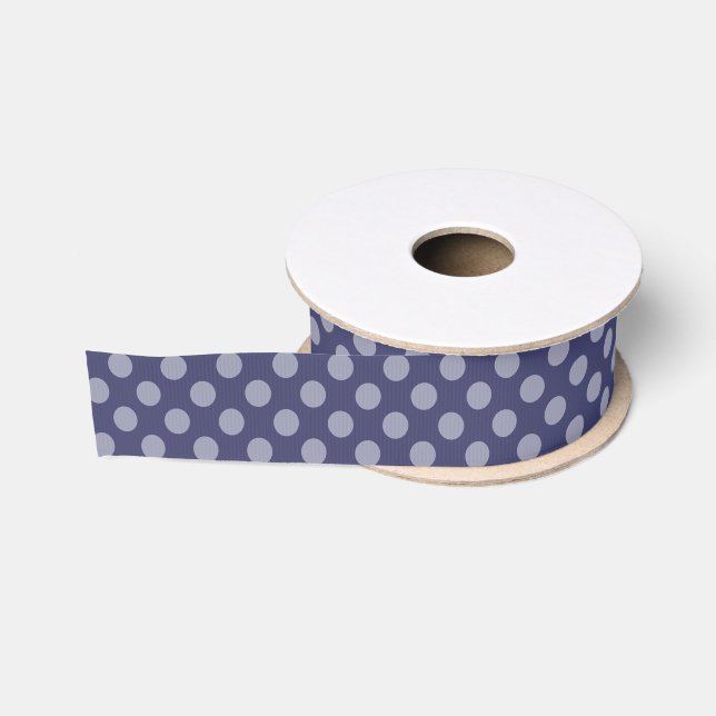 Gros-grain Bleu marine et ruban Bleu-Gris de point de polka (Bobine)