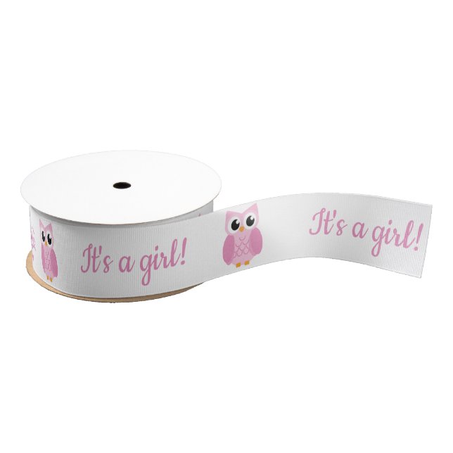 Gros-grain C'est une fille ! Ruban rose de hibou (Bobine)