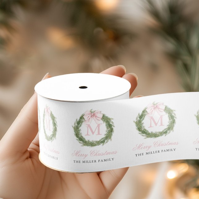 Gros-grain Couronne de Noël Monogramme avec Ruban Rose (Créateur téléchargé)