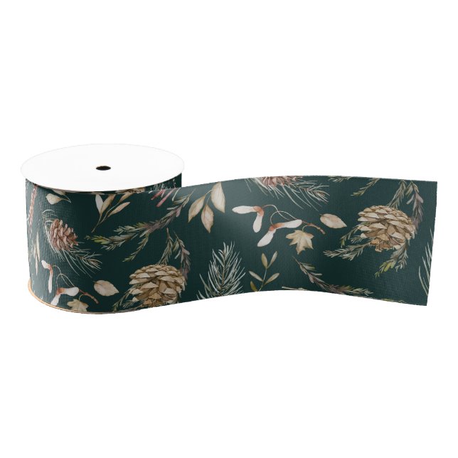 Gros-grain Élégance hivernale ruban avec Pinecones (Bobine)