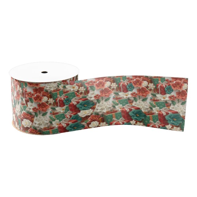 Gros-grain Élégant ruban de Noël - Design avec cadeaux (Bobine)