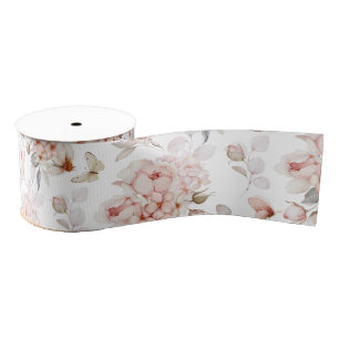 Gros-grain Élégant ruban floral avec pivoines d'aquarelle