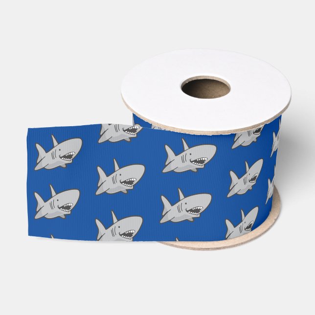 Gros-grain Fête d'anniversaire requin Ruban gros grain bleu (Bobine)