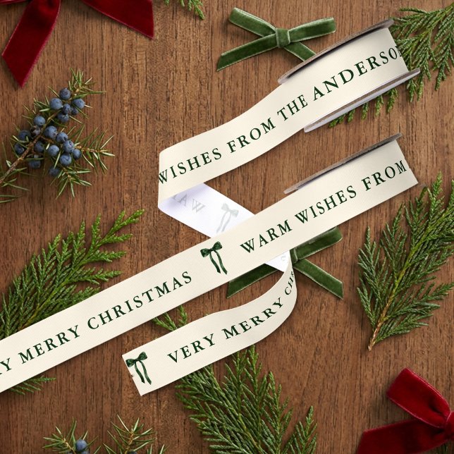 Gros-grain Grandmillennial Ruban Vert Très Joyeux Noël (Christmas Ribbon from the Grandmillenial Botanical Bow Christmas collection by Darling & May)