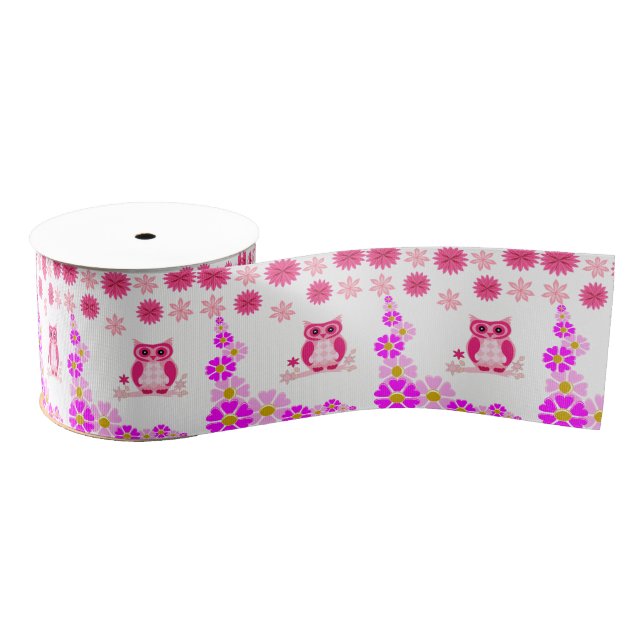 Gros-grain hibou rose ruban décoratif (Bobine)