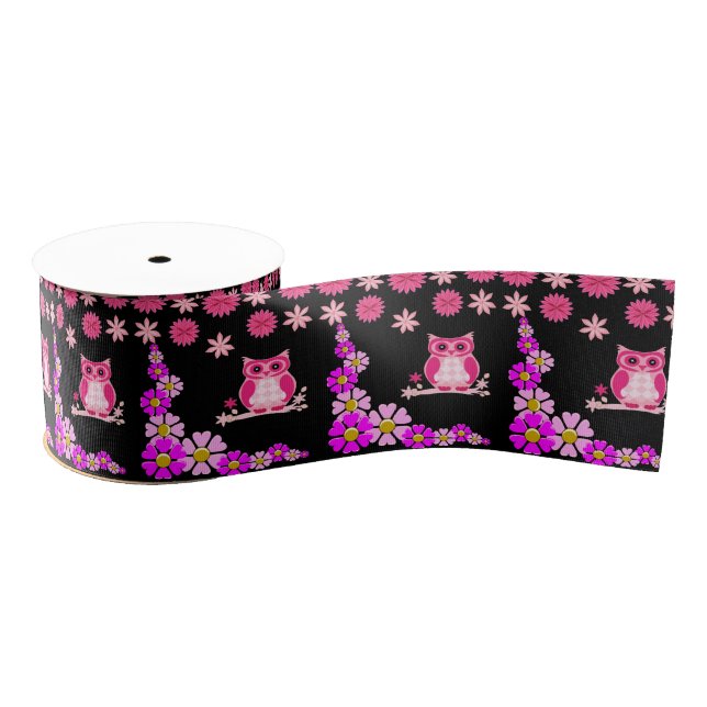 Gros-grain hibou rose ruban décoratif (Bobine)