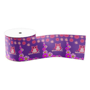 Gros-grain hibou rose ruban décoratif