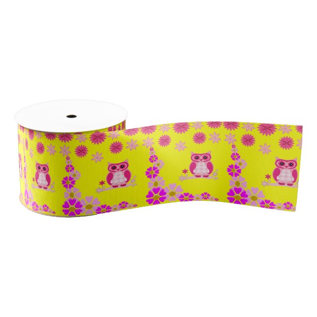 Gros-grain hibou rose ruban décoratif (Bobine)