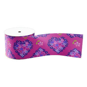 Gros-grain Joli Coeurs et Fleurs Magenta Ruban Graine