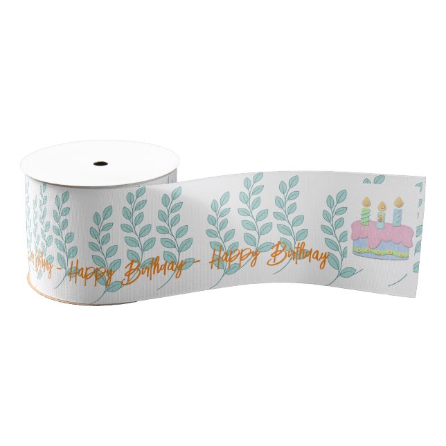 Gros-grain Joyeux ruban d'anniversaire, nature Feuille (Bobine)