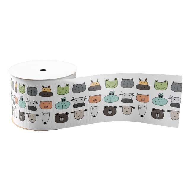 Gros-grain Largeur du ruban 3 pouces - Visages animaux (Bobine)