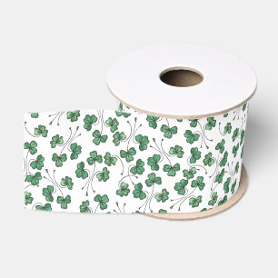 Gros-grain Motif Ditsy Shamrock vert au ruban blanc