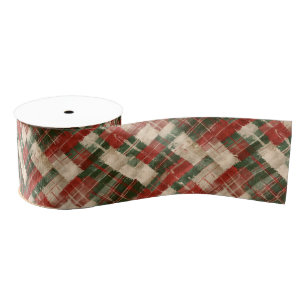 Gros-grain Noël rustique Ruban Tartan Rouge Vert et Crème