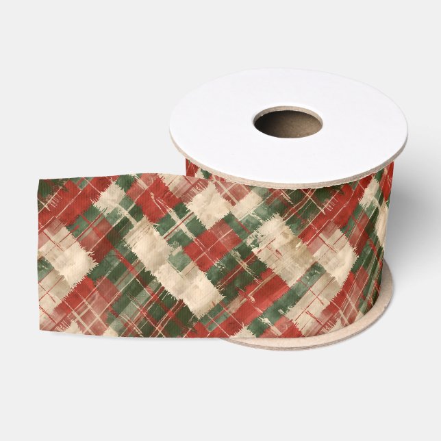 Gros-grain Noël rustique Ruban Tartan Rouge Vert et Crème (Bobine)