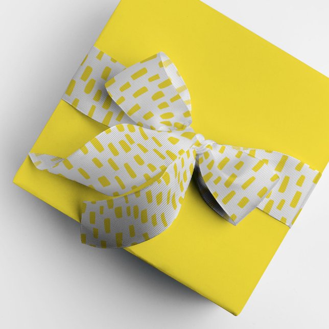 Gros-grain Points de caissage blanc et jaune Ruban Grosgrain (Bright neon yellow on white dashing dots ribbon.)